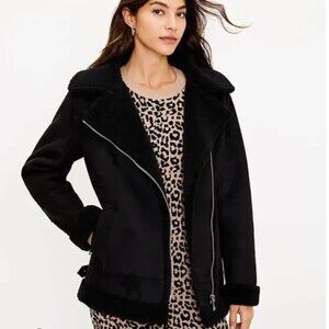NEW NWT Loft Faux Suede Aviator Jacket sz Small Moto Biker Silver Details